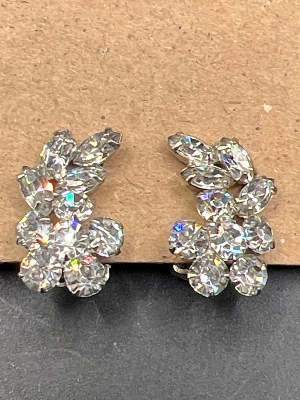 Vintage Curved Crystal Clip-On Earrings